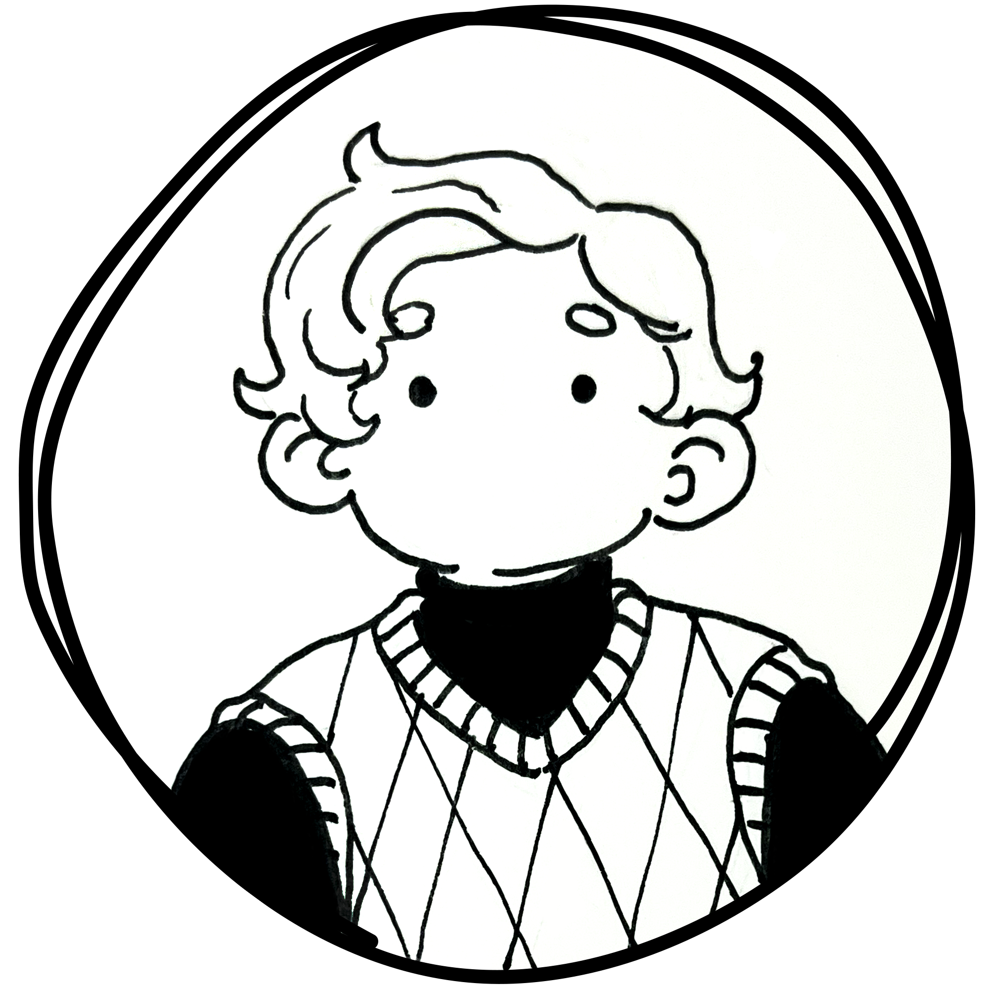 Image of a white person with short wavy hair and a sweater vest.